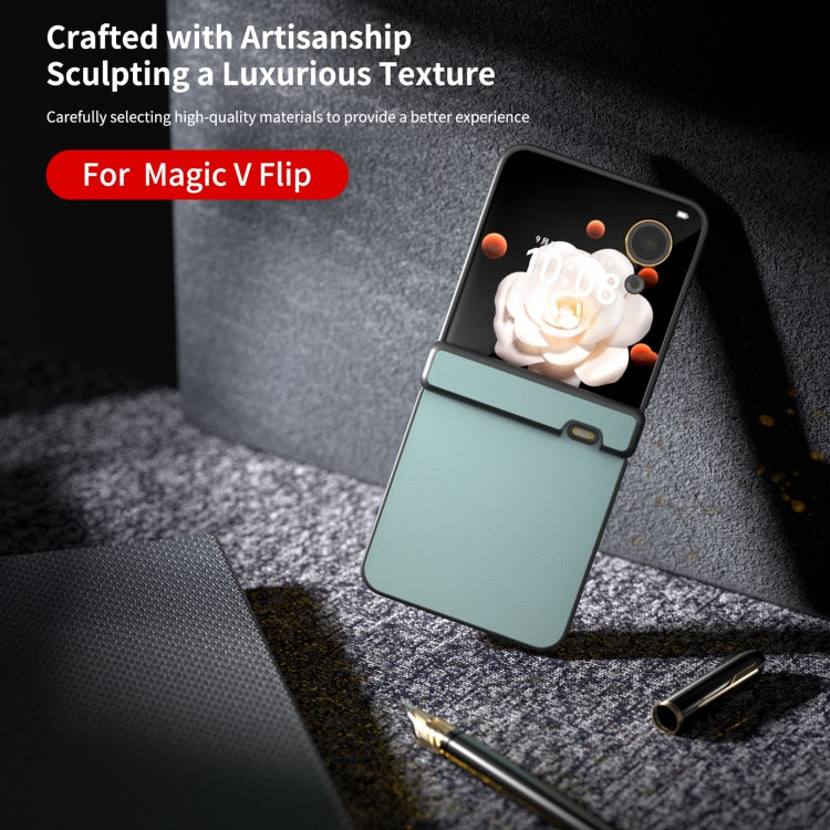 For Honor Magic V Flip Three Parts PU Leather Black Frame Full Coverage Phone Case