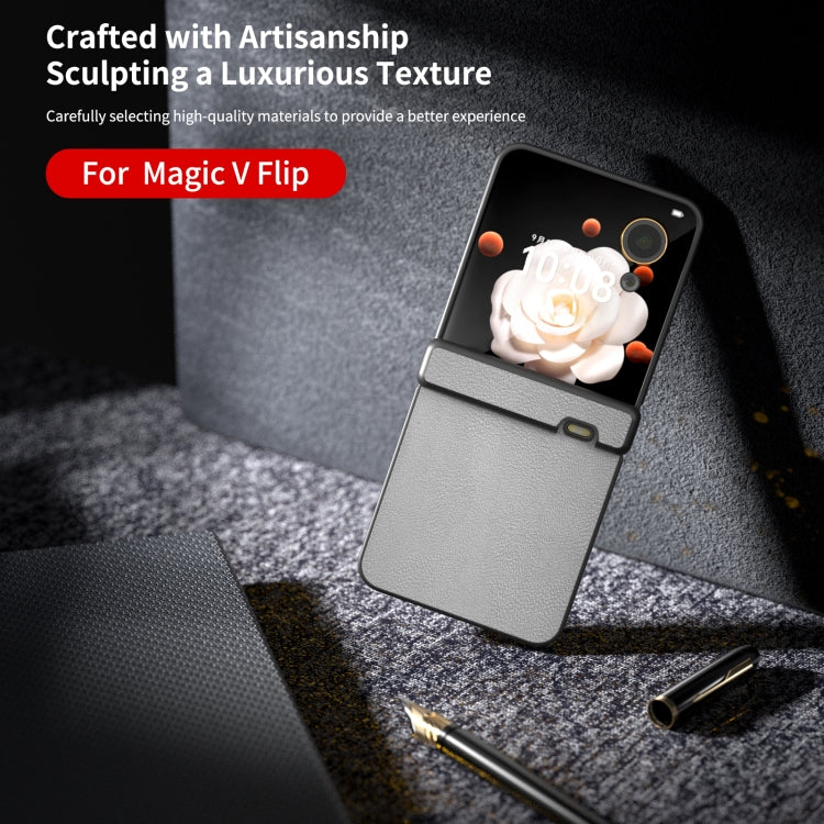 For Honor Magic V Flip Three Parts PU Leather Black Frame Full Coverage Phone Case