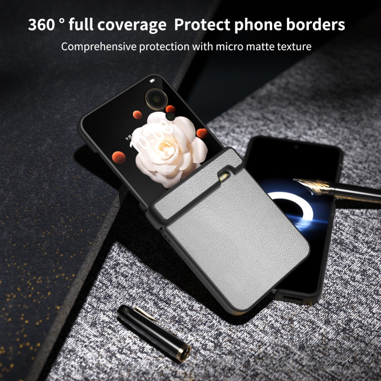 For Honor Magic V Flip Three Parts PU Leather Black Frame Full Coverage Phone Case