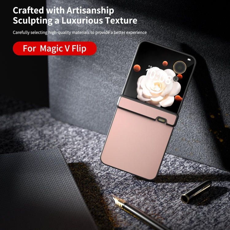 For Honor Magic V Flip Three Parts PU Leather Black Frame Full Coverage Phone Case