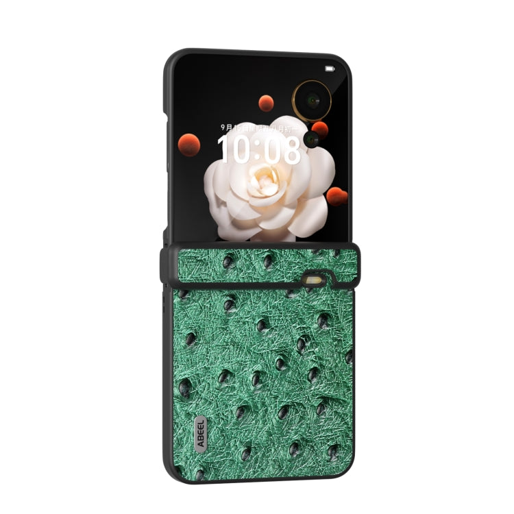 For Honor Magic V Flip ABEEL Three Parts Genuine Leather Ostrich Texture Phone Case