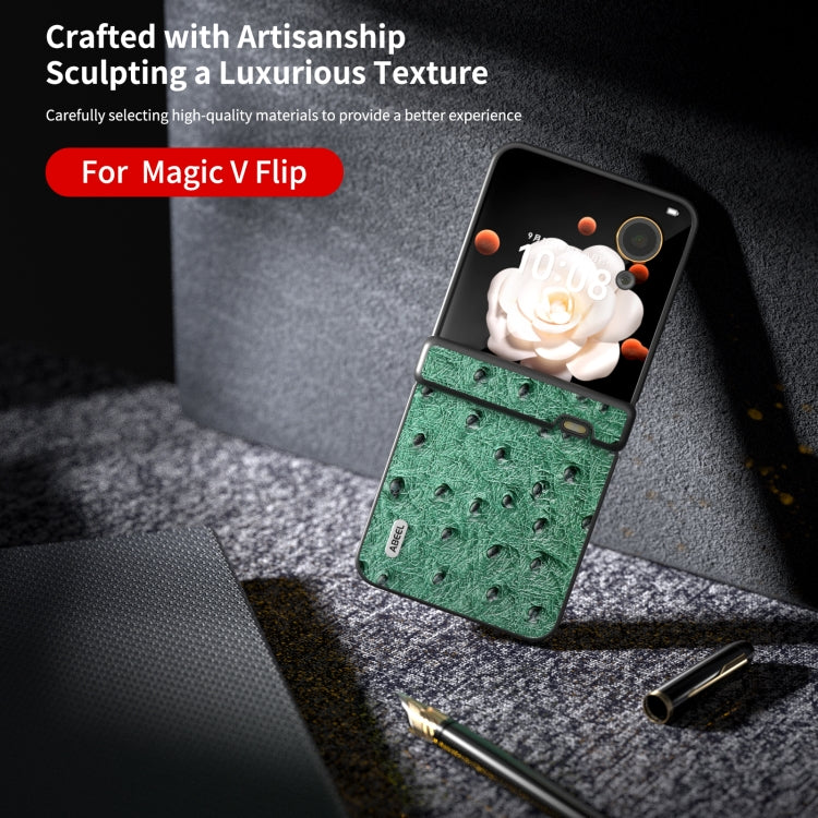 For Honor Magic V Flip ABEEL Three Parts Genuine Leather Ostrich Texture Phone Case