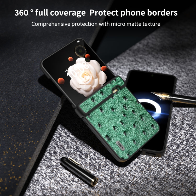 For Honor Magic V Flip ABEEL Three Parts Genuine Leather Ostrich Texture Phone Case