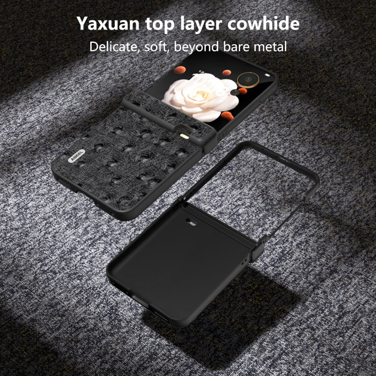 For Honor Magic V Flip ABEEL Three Parts Genuine Leather Ostrich Texture Phone Case