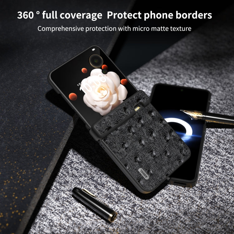 For Honor Magic V Flip ABEEL Three Parts Genuine Leather Ostrich Texture Phone Case