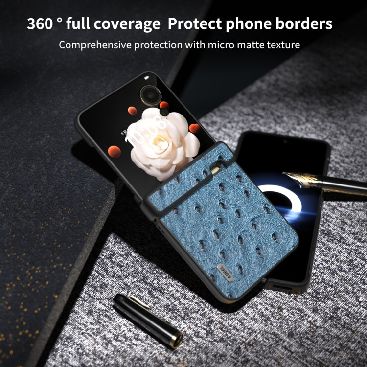 For Honor Magic V Flip ABEEL Three Parts Genuine Leather Ostrich Texture Phone Case