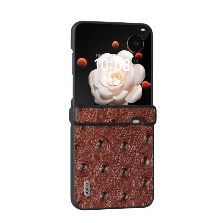 For Honor Magic V Flip ABEEL Three Parts Genuine Leather Ostrich Texture Phone Case