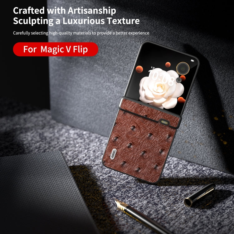 For Honor Magic V Flip ABEEL Three Parts Genuine Leather Ostrich Texture Phone Case