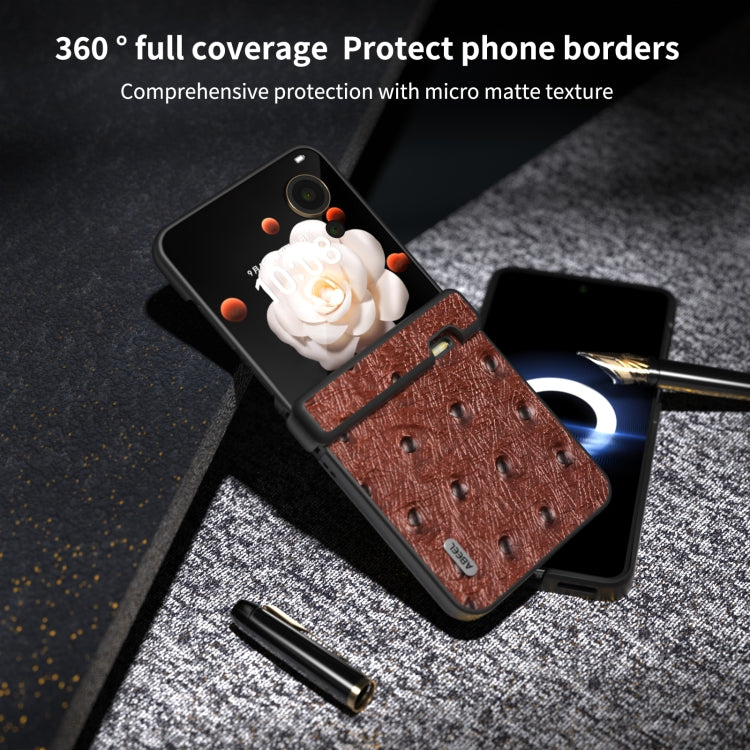 For Honor Magic V Flip ABEEL Three Parts Genuine Leather Ostrich Texture Phone Case