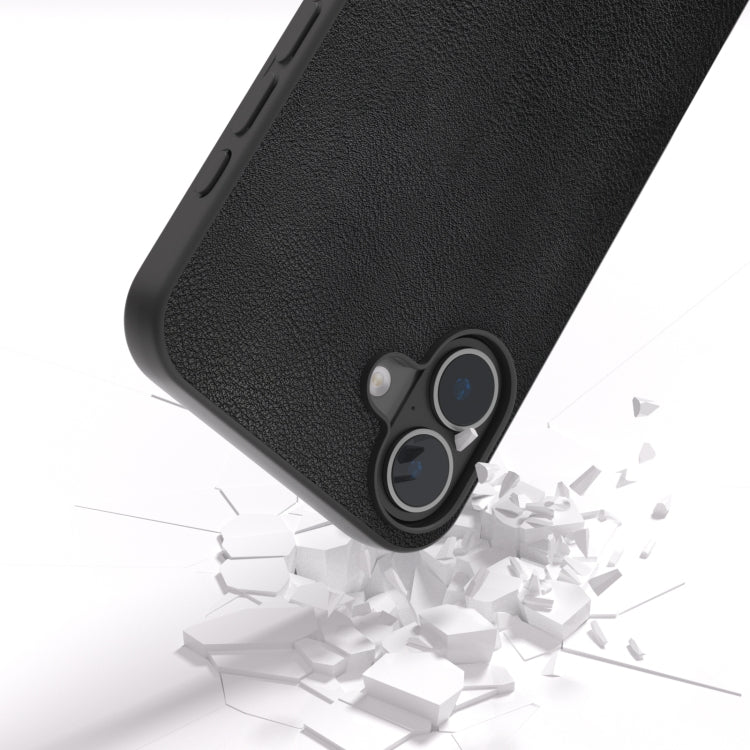 For iPhone 16 PU Leather Black Frame Full Coverage Phone Case