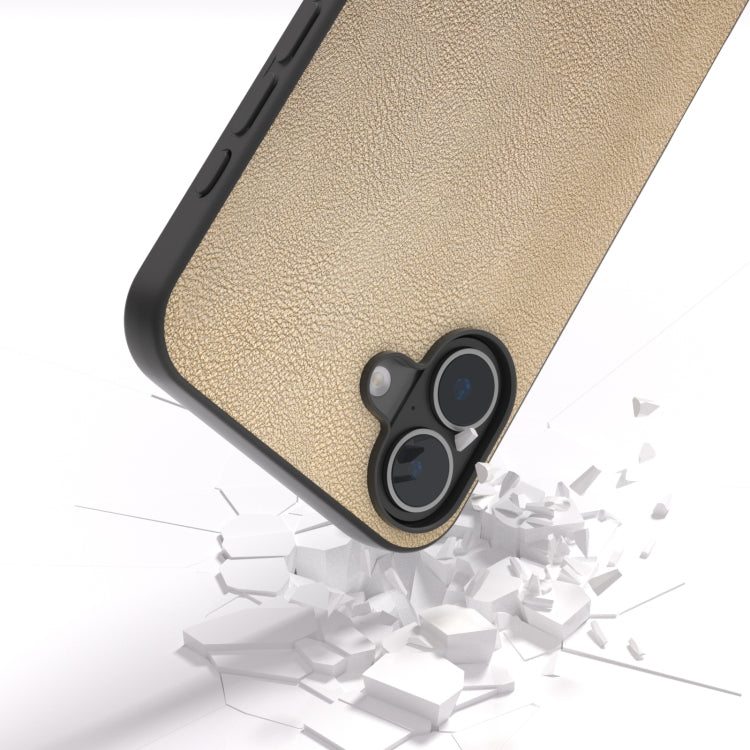 For iPhone 16 PU Leather Black Frame Full Coverage Phone Case