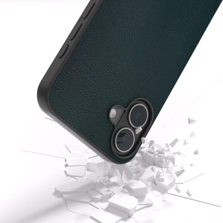 For iPhone 16 PU Leather Black Frame Full Coverage Phone Case