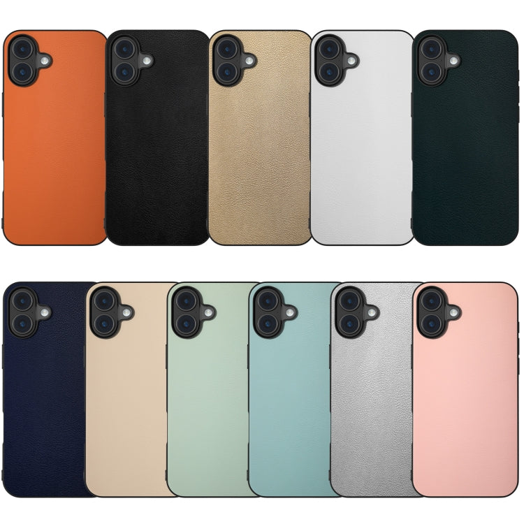 For iPhone 16 PU Leather Black Frame Full Coverage Phone Case