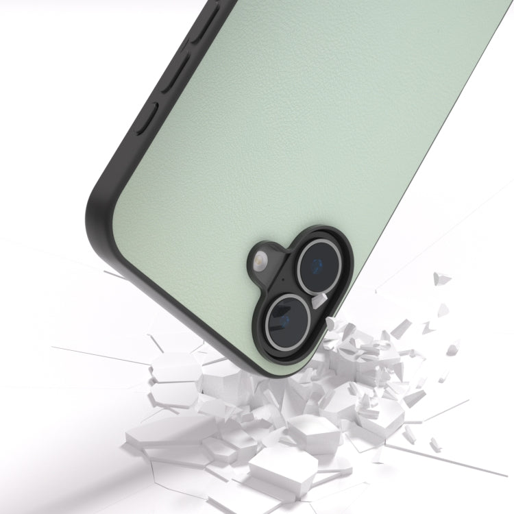 For iPhone 16 PU Leather Black Frame Full Coverage Phone Case