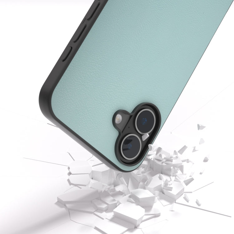 For iPhone 16 PU Leather Black Frame Full Coverage Phone Case