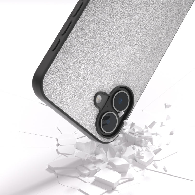 For iPhone 16 PU Leather Black Frame Full Coverage Phone Case