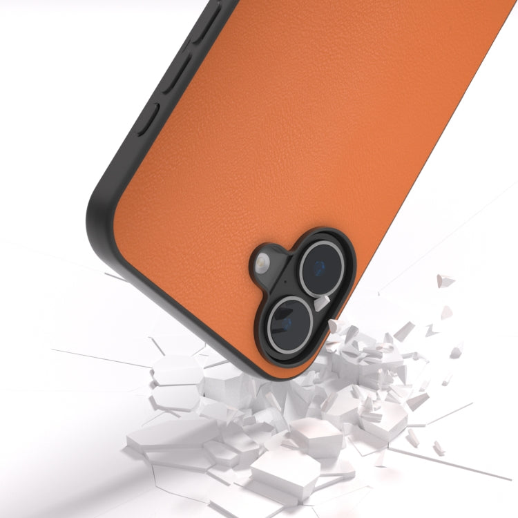 For iPhone 16 Plus PU Leather Black Frame Full Coverage Phone Case