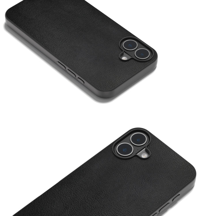 For iPhone 16 Plus PU Leather Black Frame Full Coverage Phone Case