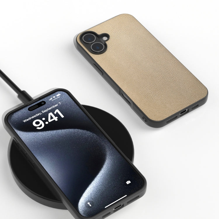For iPhone 16 Plus PU Leather Black Frame Full Coverage Phone Case