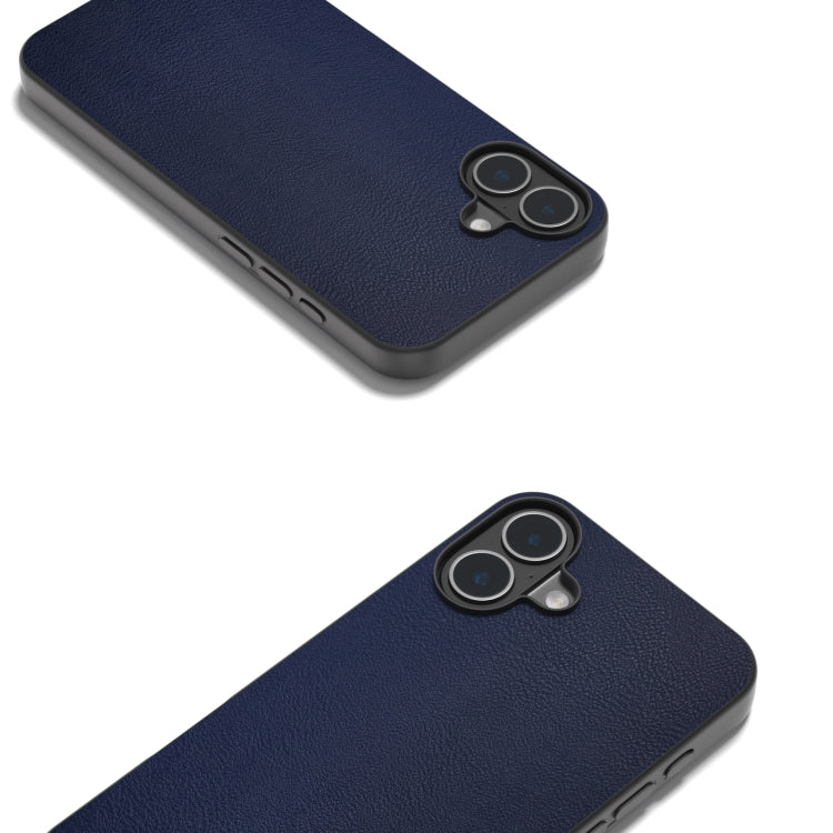 For iPhone 16 Plus PU Leather Black Frame Full Coverage Phone Case