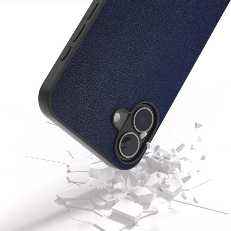 For iPhone 16 Plus PU Leather Black Frame Full Coverage Phone Case