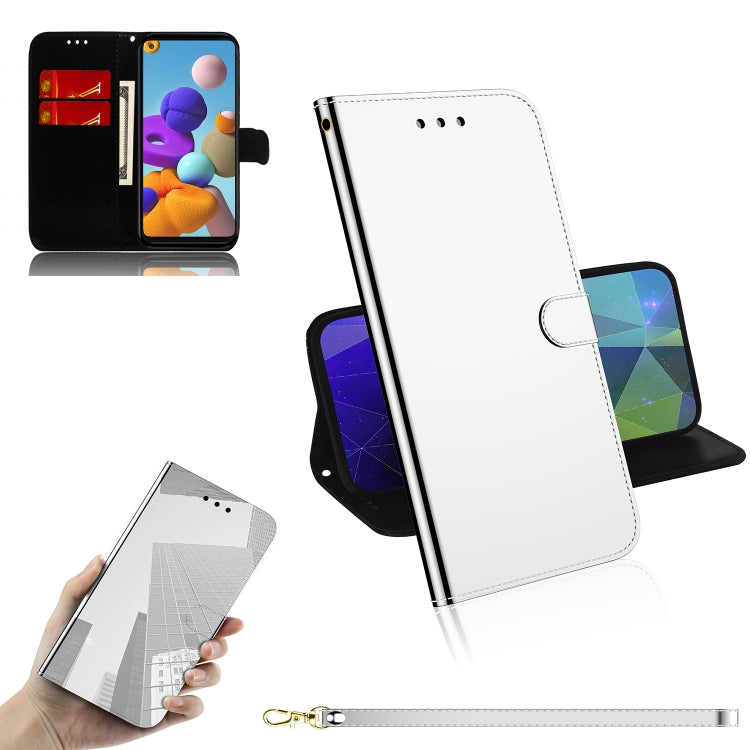 For Samsung Galaxy A21s Imitated Mirror Surface Horizontal Flip Leather Case with Holder & Card Slots & Wallet & Lanyard