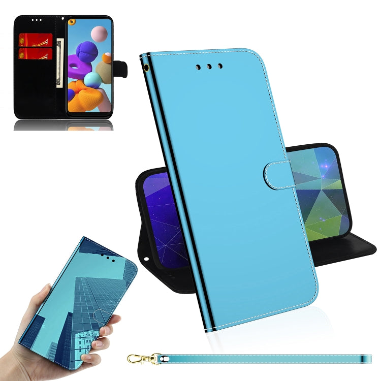 For Samsung Galaxy A21s Imitated Mirror Surface Horizontal Flip Leather Case with Holder & Card Slots & Wallet & Lanyard