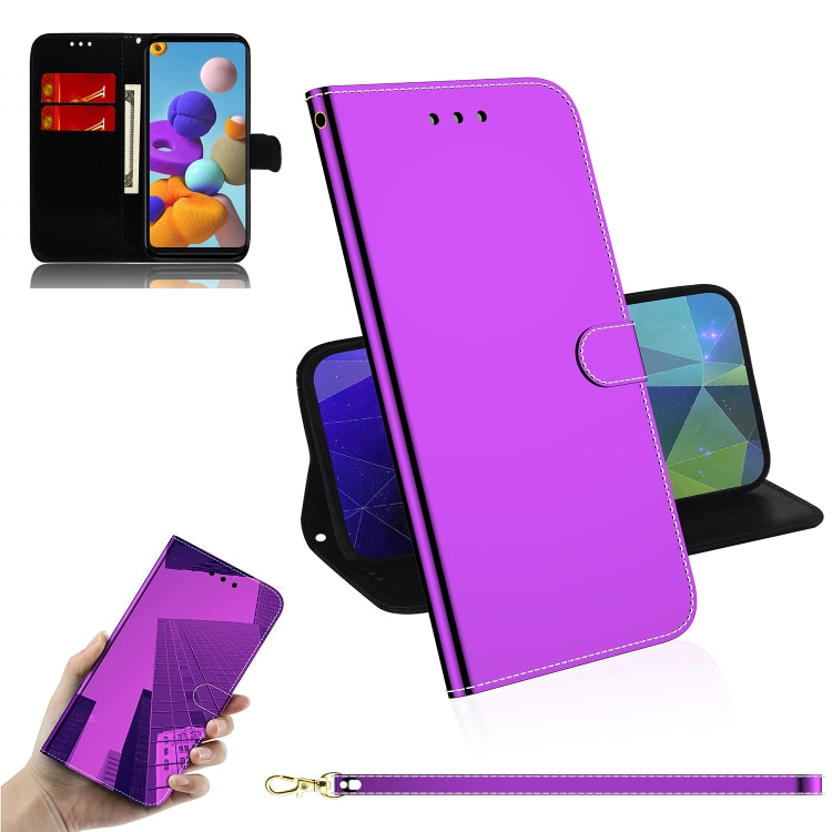 For Samsung Galaxy A21s Imitated Mirror Surface Horizontal Flip Leather Case with Holder & Card Slots & Wallet & Lanyard