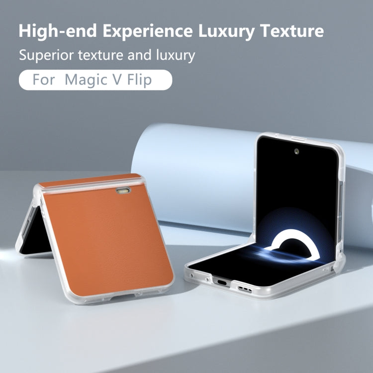 For Honor Magic V Flip ABEEL Three Parts Frosted Translucent Frame PU Leather Full Coverage Phone Case
