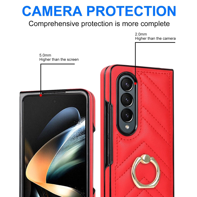 For Samsung Galaxy Z Fold4 V-shaped Folding Phone Case with Rotating Ring