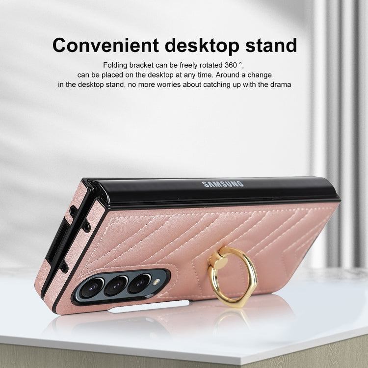 For Samsung Galaxy Z Fold5 V-shaped Folding Phone Case with Rotating Ring