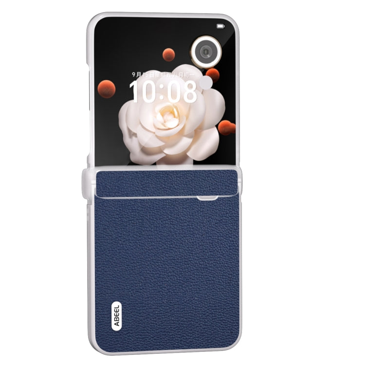 For Honor Magic V Flip ABEEL Three Parts Frosted Translucent Frame Genuine Leather Luolai Series Phone Case