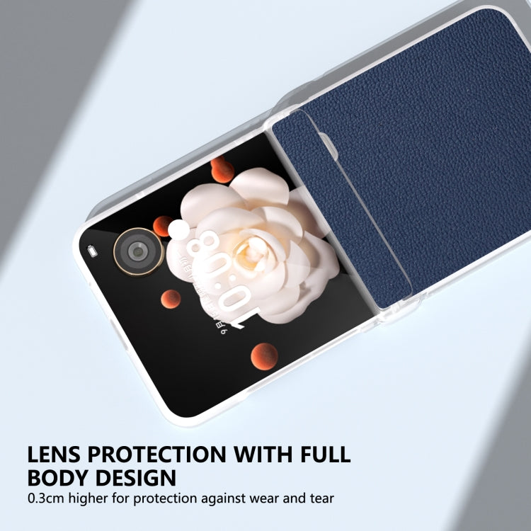 For Honor Magic V Flip ABEEL Three Parts Frosted Translucent Frame Genuine Leather Luolai Series Phone Case