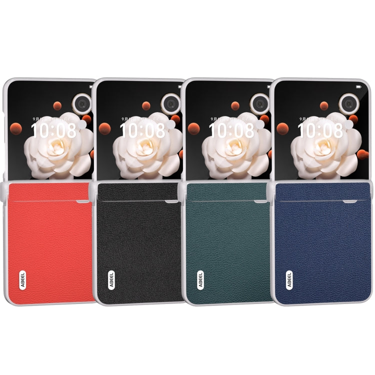 For Honor Magic V Flip ABEEL Three Parts Frosted Translucent Frame Genuine Leather Luolai Series Phone Case