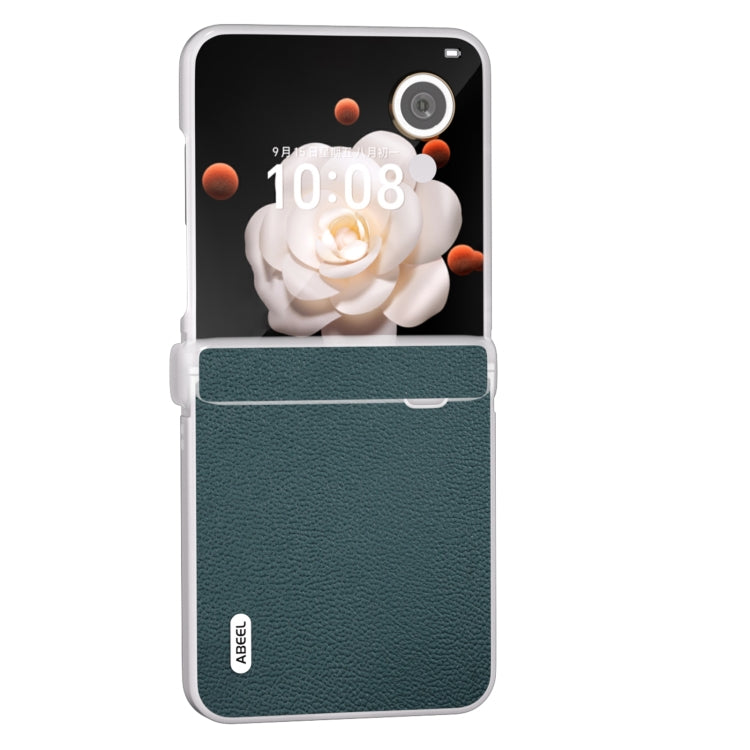 For Honor Magic V Flip ABEEL Three Parts Frosted Translucent Frame Genuine Leather Luolai Series Phone Case