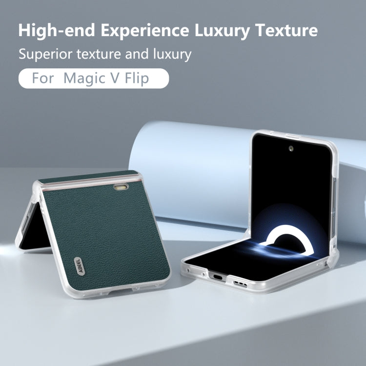 For Honor Magic V Flip ABEEL Three Parts Frosted Translucent Frame Genuine Leather Luolai Series Phone Case