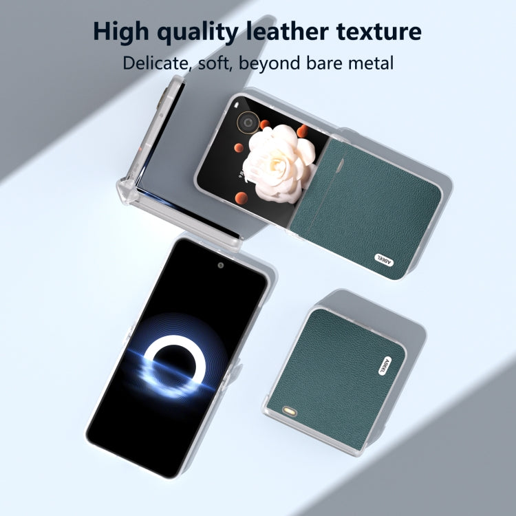 For Honor Magic V Flip ABEEL Three Parts Frosted Translucent Frame Genuine Leather Luolai Series Phone Case