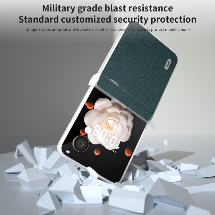 For Honor Magic V Flip ABEEL Three Parts Frosted Translucent Frame Genuine Leather Luolai Series Phone Case