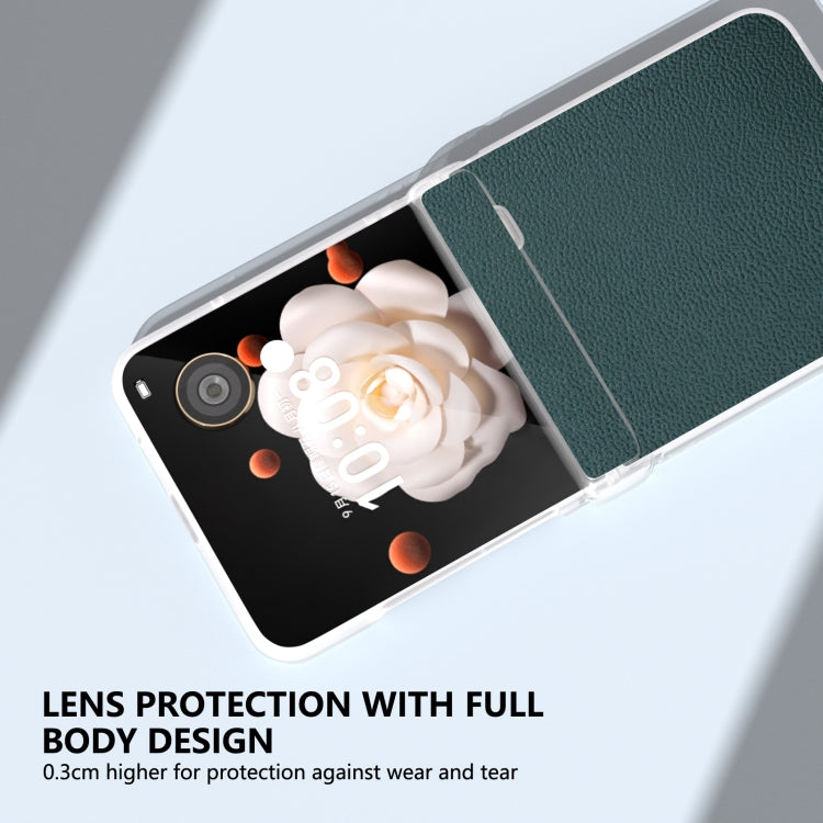 For Honor Magic V Flip ABEEL Three Parts Frosted Translucent Frame Genuine Leather Luolai Series Phone Case