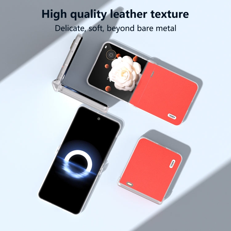 For Honor Magic V Flip ABEEL Three Parts Frosted Translucent Frame Genuine Leather Luolai Series Phone Case
