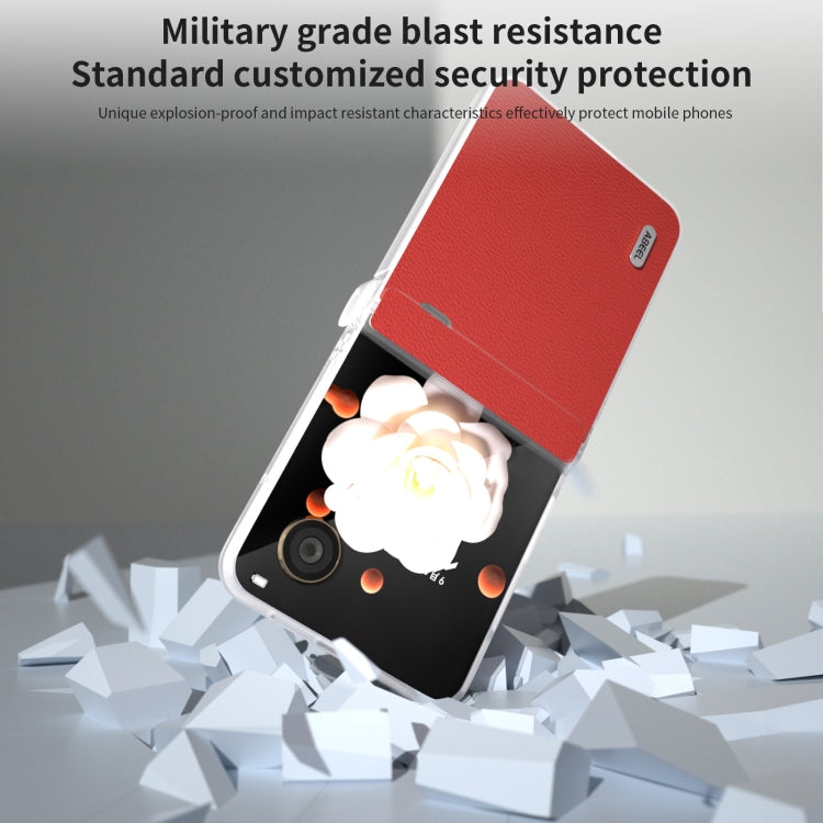 For Honor Magic V Flip ABEEL Three Parts Frosted Translucent Frame Genuine Leather Luolai Series Phone Case