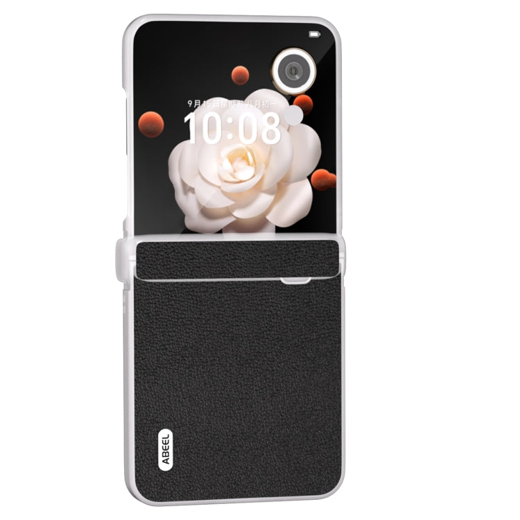 For Honor Magic V Flip ABEEL Three Parts Frosted Translucent Frame Genuine Leather Luolai Series Phone Case