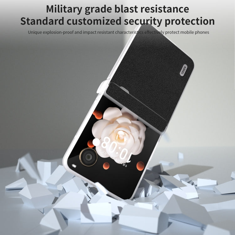 For Honor Magic V Flip ABEEL Three Parts Frosted Translucent Frame Genuine Leather Luolai Series Phone Case