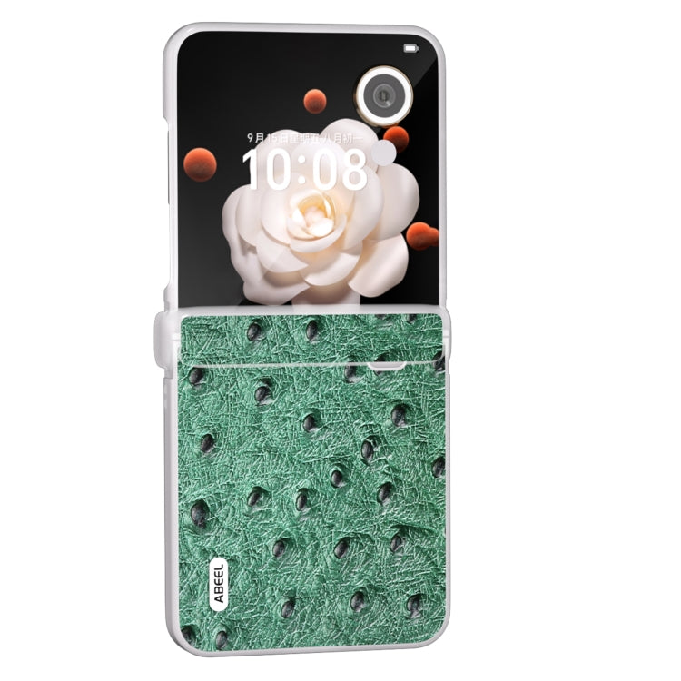 For Honor Magic V Flip ABEEL Three Parts Frosted Translucent Frame Genuine Leather Ostrich Texture Phone Case