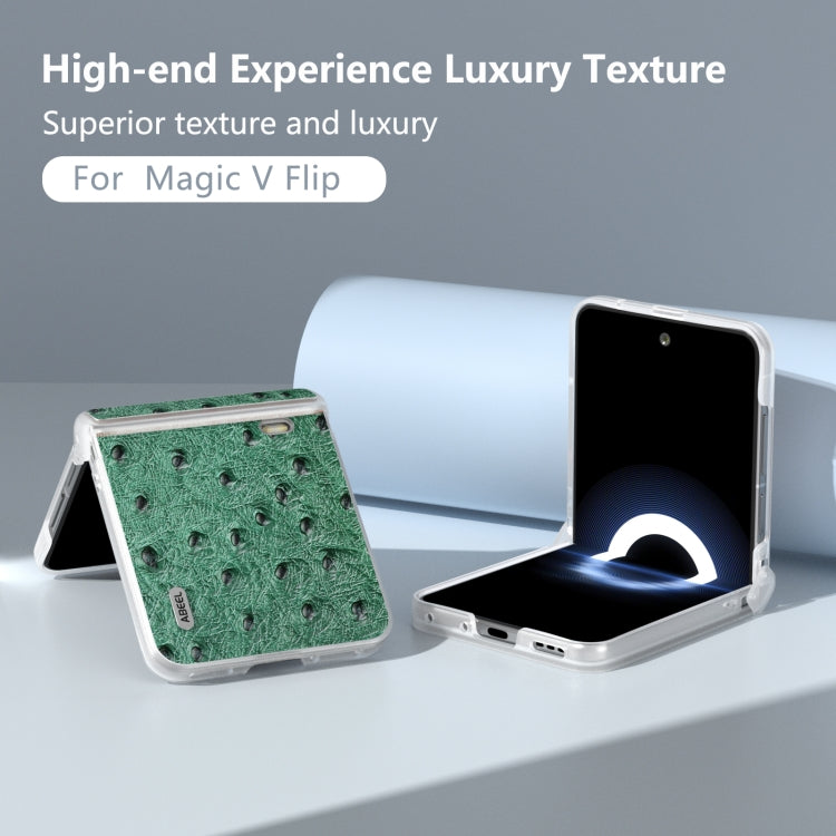 For Honor Magic V Flip ABEEL Three Parts Frosted Translucent Frame Genuine Leather Ostrich Texture Phone Case