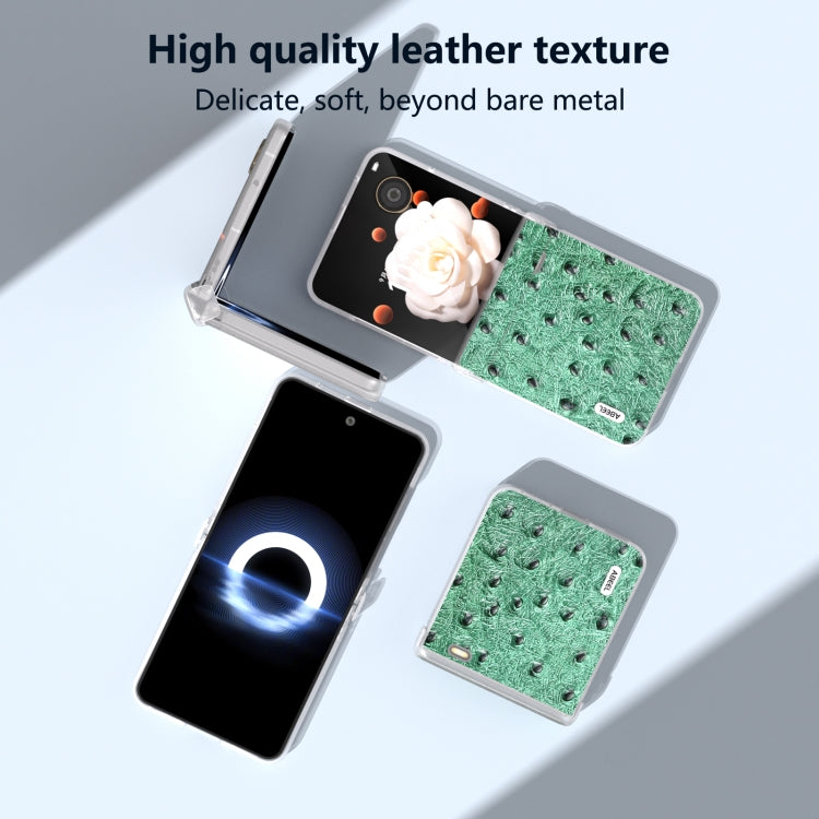 For Honor Magic V Flip ABEEL Three Parts Frosted Translucent Frame Genuine Leather Ostrich Texture Phone Case