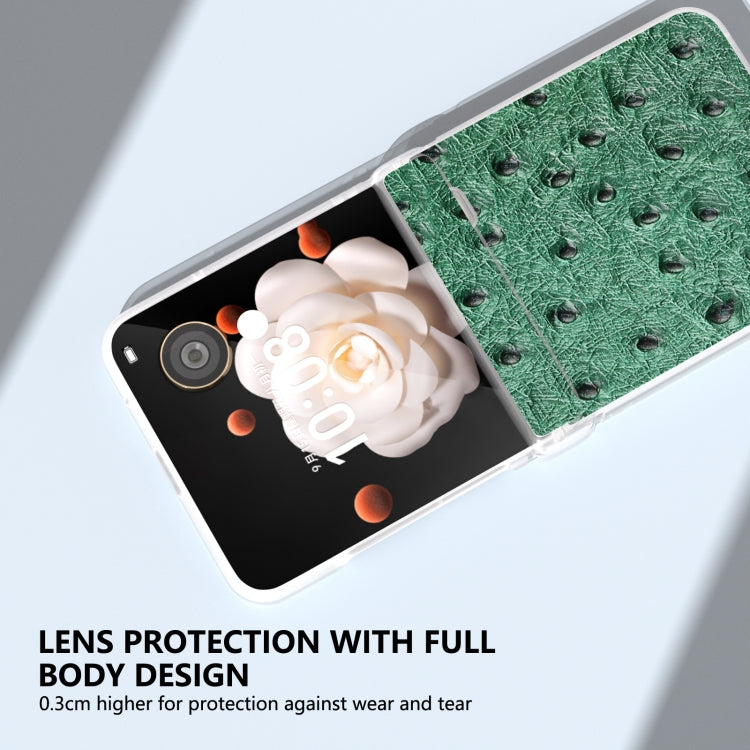 For Honor Magic V Flip ABEEL Three Parts Frosted Translucent Frame Genuine Leather Ostrich Texture Phone Case