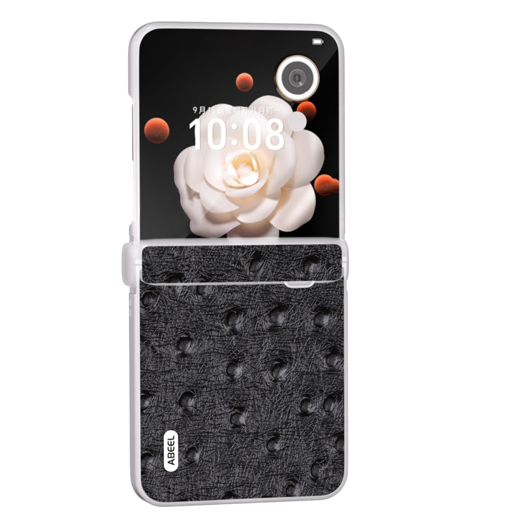 For Honor Magic V Flip ABEEL Three Parts Frosted Translucent Frame Genuine Leather Ostrich Texture Phone Case