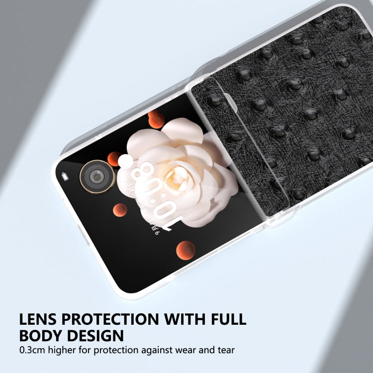 For Honor Magic V Flip ABEEL Three Parts Frosted Translucent Frame Genuine Leather Ostrich Texture Phone Case