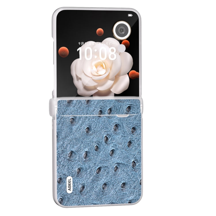 For Honor Magic V Flip ABEEL Three Parts Frosted Translucent Frame Genuine Leather Ostrich Texture Phone Case